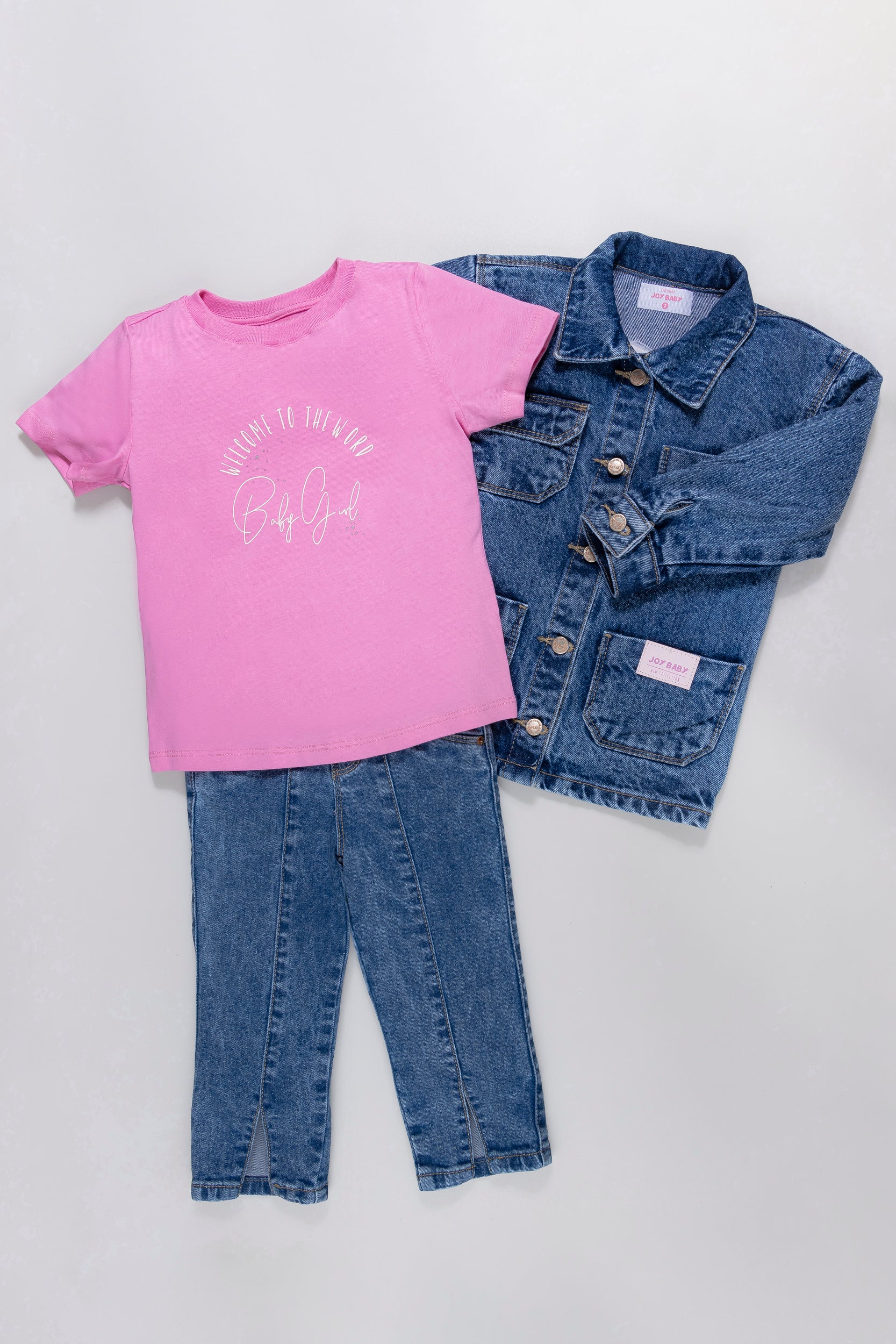 CONJUNTO 3 PRENDAS NIÑA DENIM FUCSIA