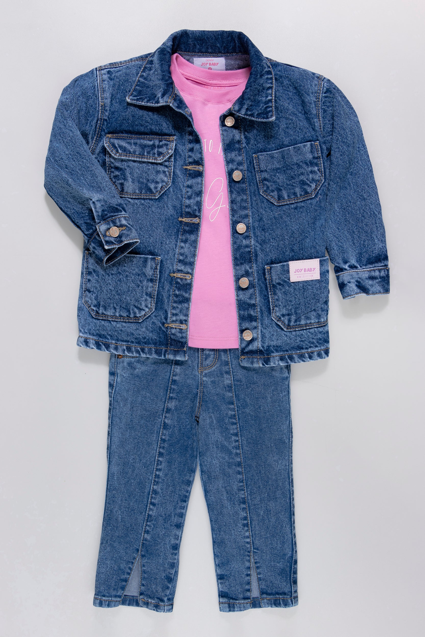 CONJUNTO 3 PRENDAS NIÑA DENIM FUCSIA