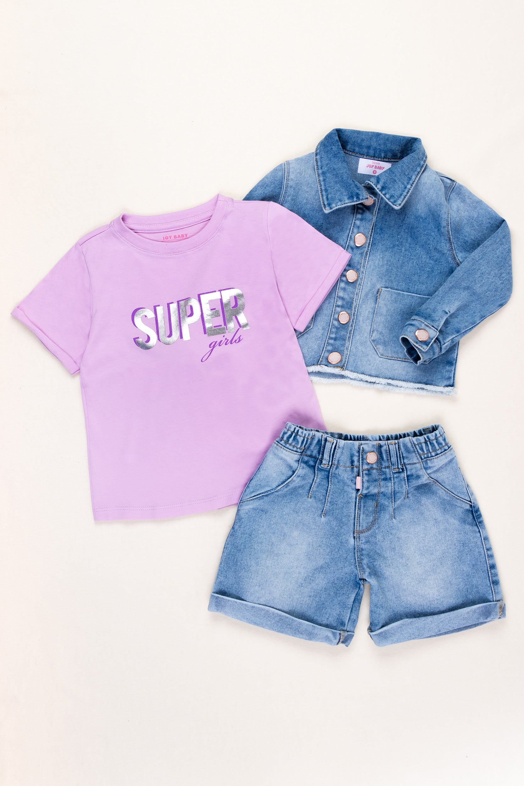 CONJUNTO 3 PRENDAS NIÑA SUPER GIRL MORADO