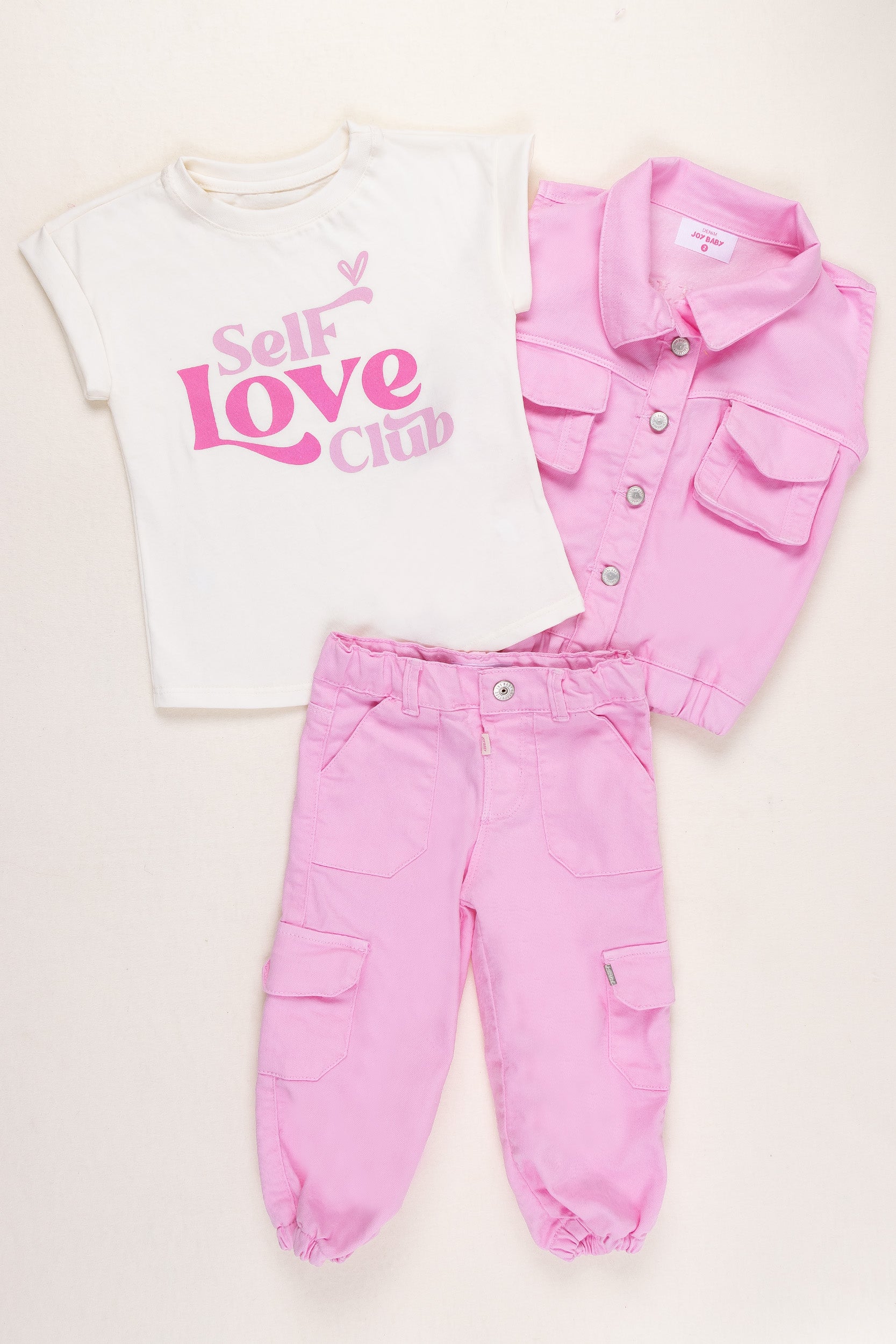 CONJUNTO 3 PRENDAS NIÑA SELF LOVE ROSADO