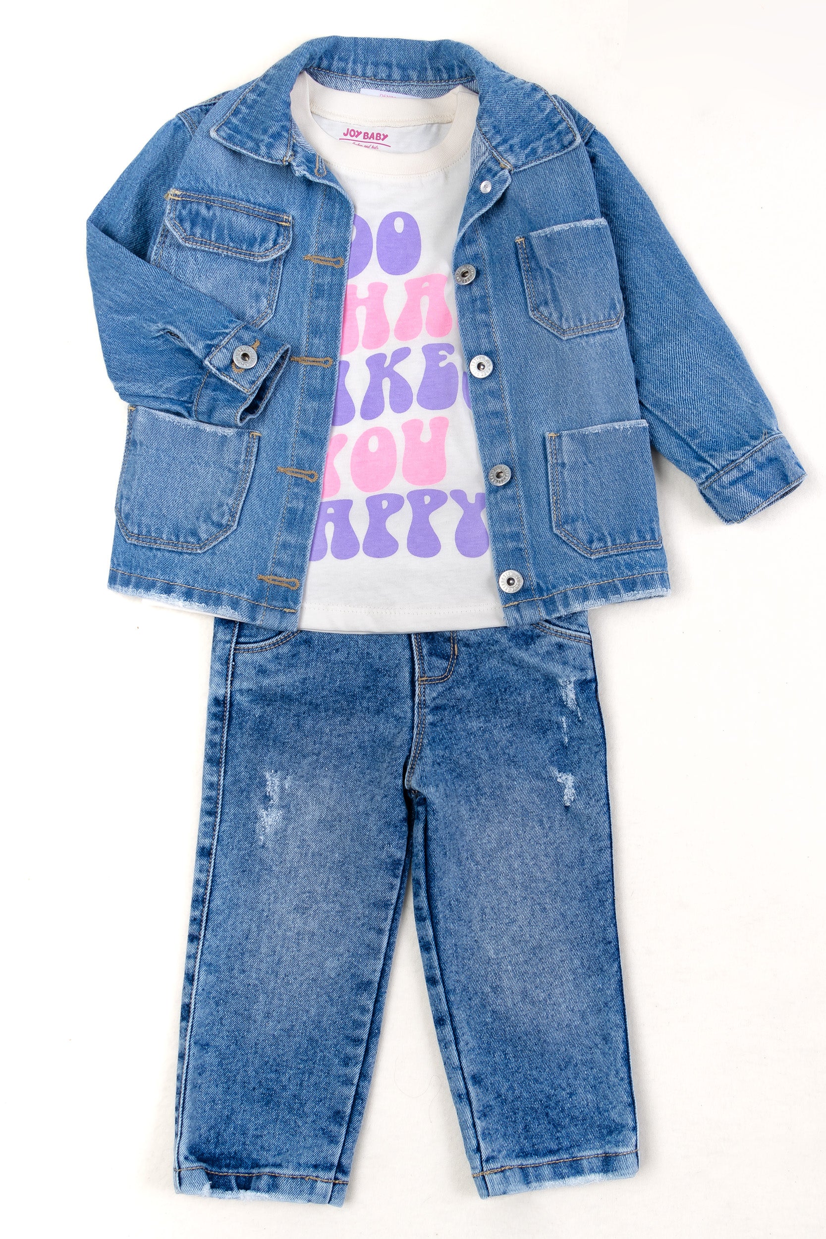 CONJUNTO 3 PRENDAS DENIM NIÑA BLANCO