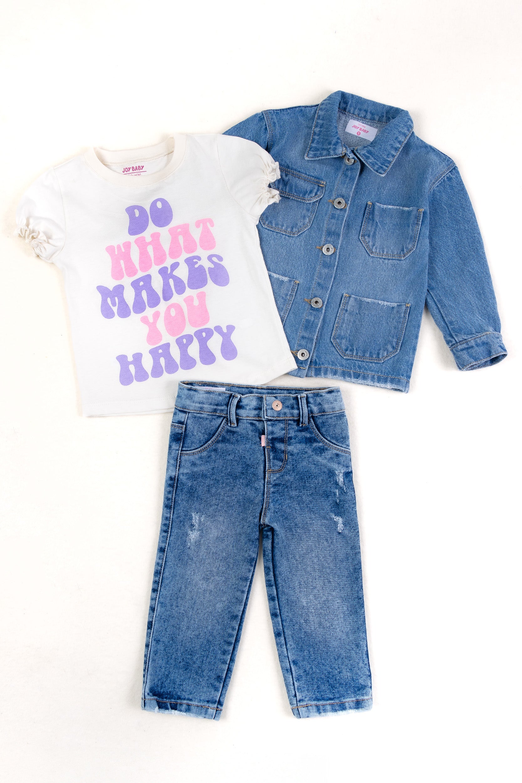 CONJUNTO 3 PRENDAS DENIM NIÑA BLANCO