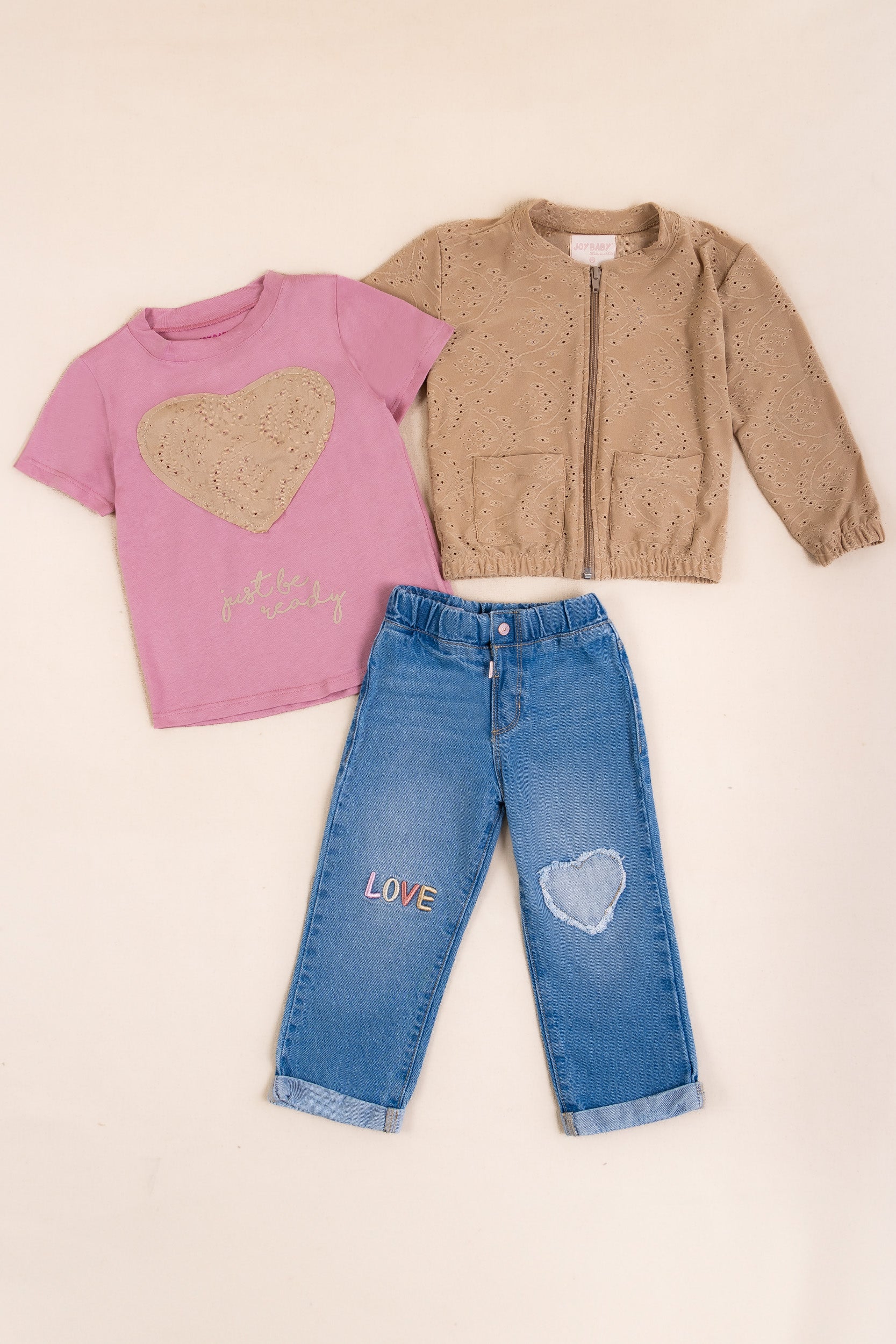 CONJUNTO 3 PRENDAS NIÑA LOVE BEIGE