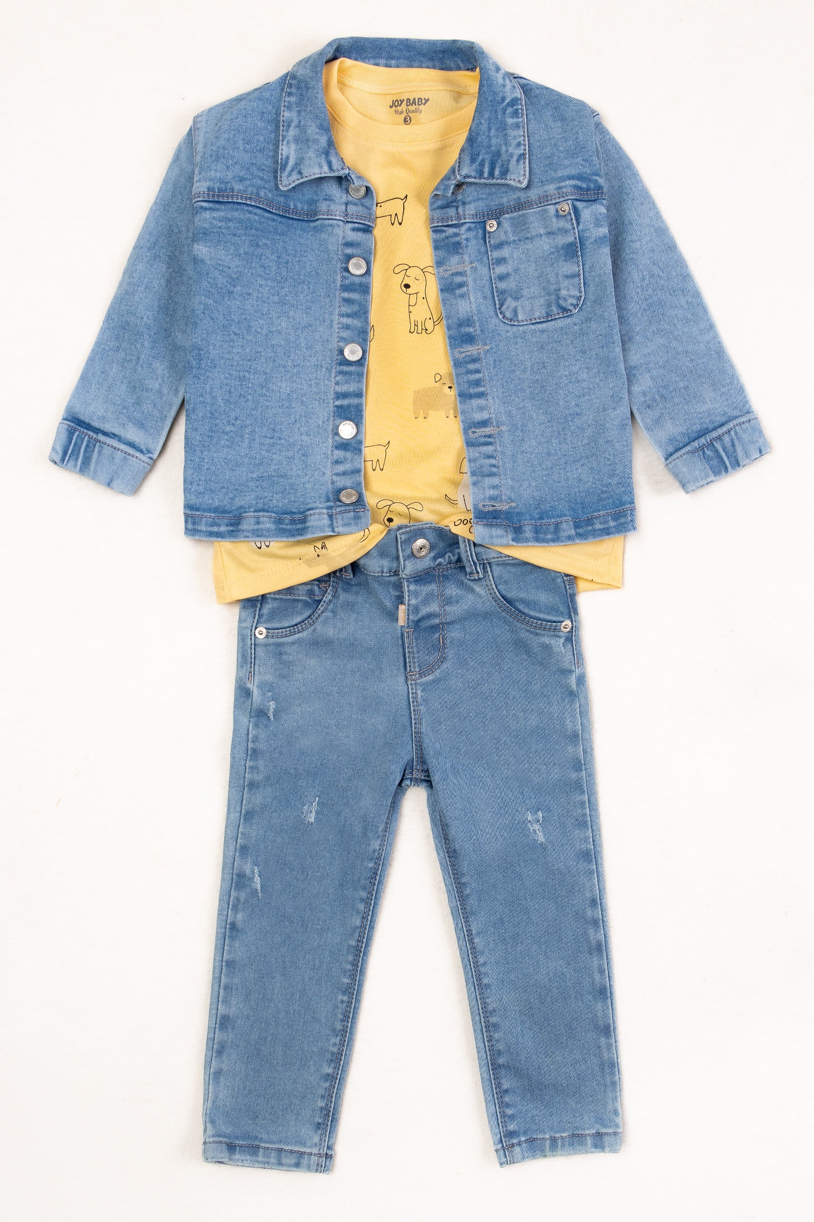 CONJUNTO 3 PRENDAS DENIM NIÑO AMARILLO