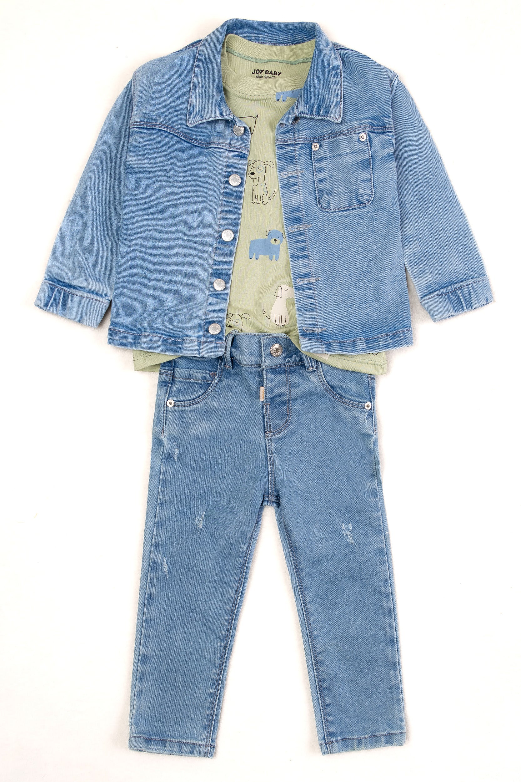 CONJUNTO 3 PRENDAS DENIM NIÑO VERDE