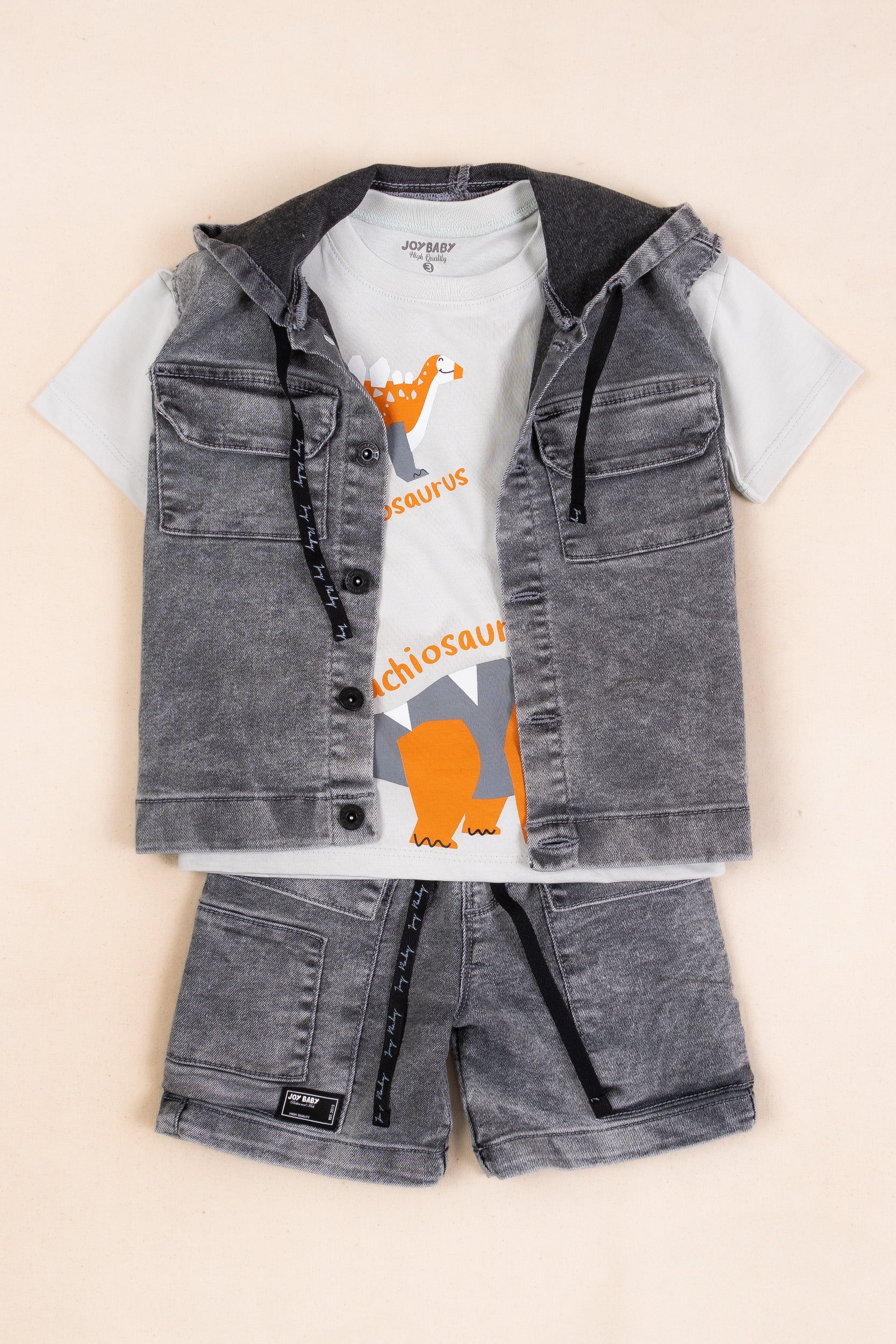 CONJUNTO 3 PRENDAS DINO NIÑO GRIS